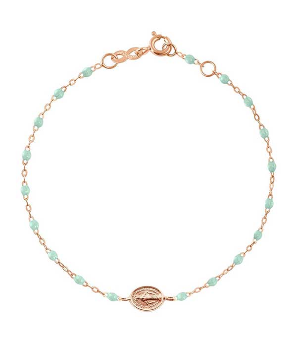 Bracelet médaille Madone or rose et perles de résine Gigi Clozeau