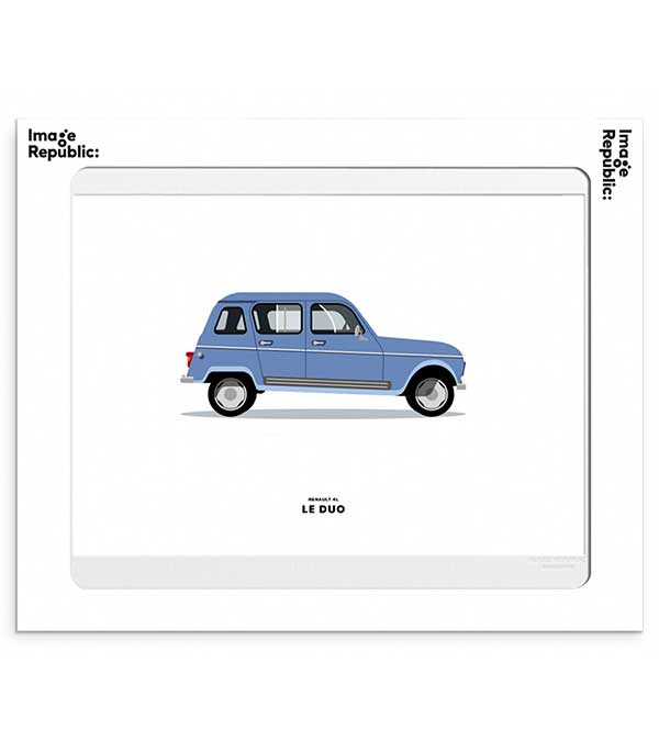 Affiche Le Duo Voiture Renault 4L bleue 40 x 50 cm Image Republic