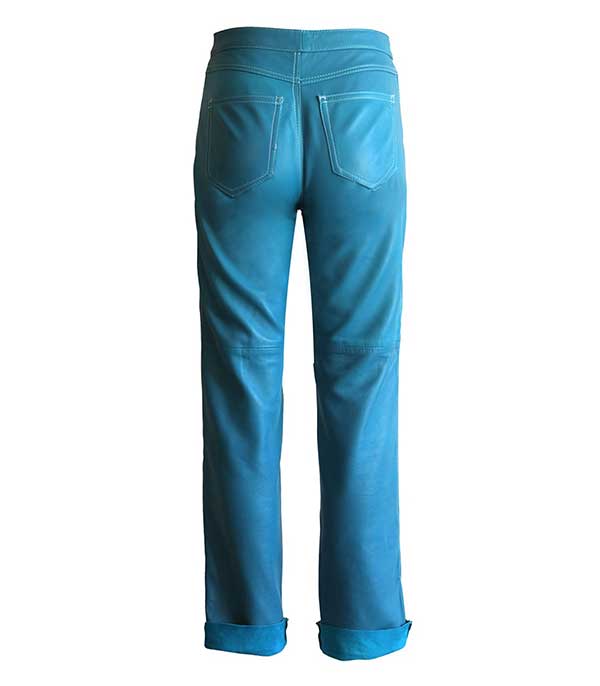 Pantalon en Cuir Bleu Turquoise Victoria Leivissa