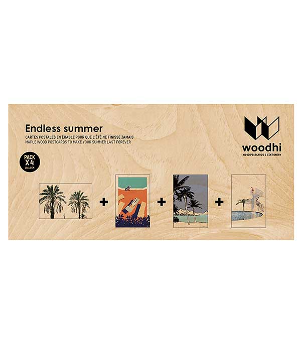 Pack de 4 cartes postales en bois Endless Summer Woodhi