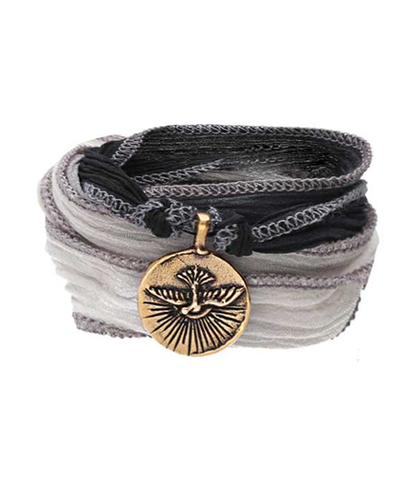 Bracelet lien de soie Charm No Regrets Spirit Bird Bronze Catherine Michiels
