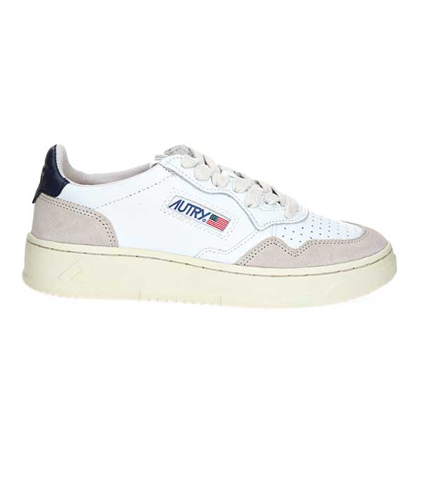 Baskets homme Medalist Cuir Suede Blanc/Navy Blue Autry