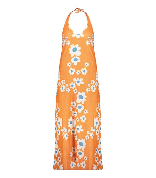 Robe Mireille à imprimé floral orange en éponge velours Ma petite plage