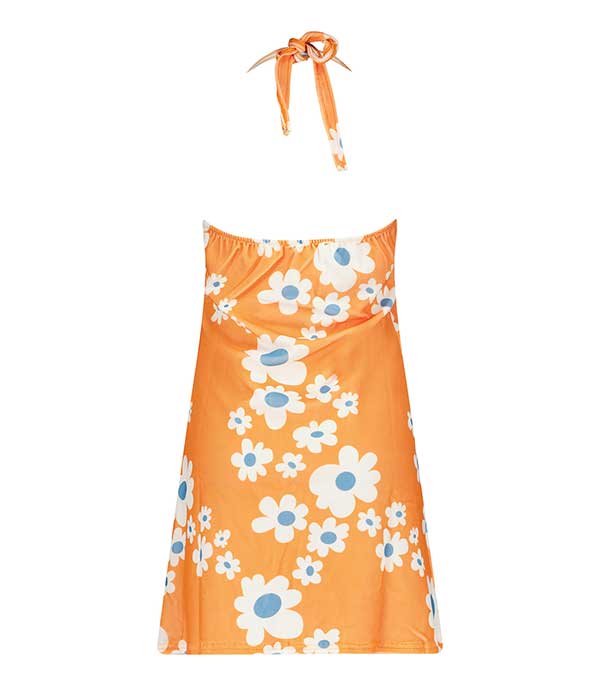 Robe Patti à imprimé floral orange en éponge velours Ma petite plage