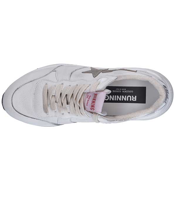 Baskets Running Sole Cuir Nappa Blanc/Taupe/Argent Golden Goose