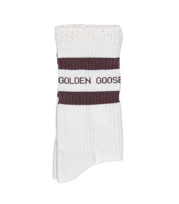 Chaussettes hautes à rayures Papyrus/Rhum raisin Golden Goose