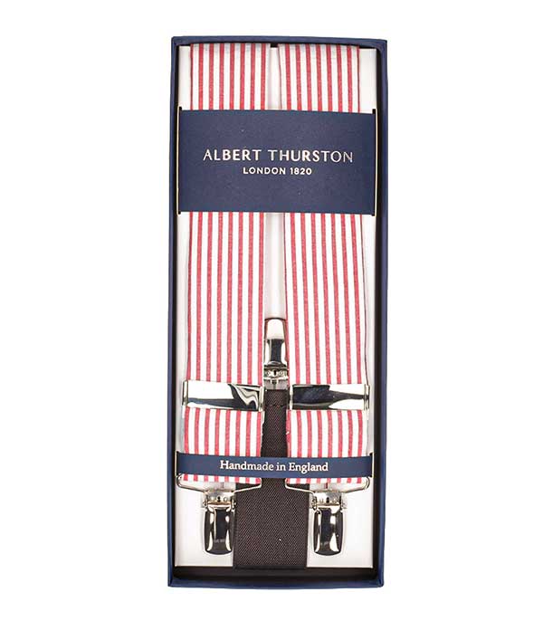 Sutting 3 Clip Straps with red and white stripes Albert Thurston
