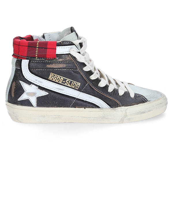 Sneakers Slide Shiny leather and suede Black/Ice Golden Goose