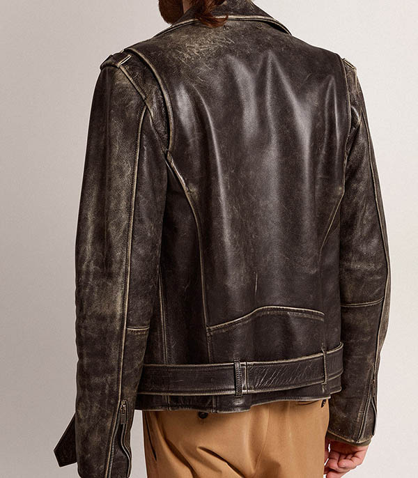 Veste biker homme Golden en cuir vieilli Golden Goose