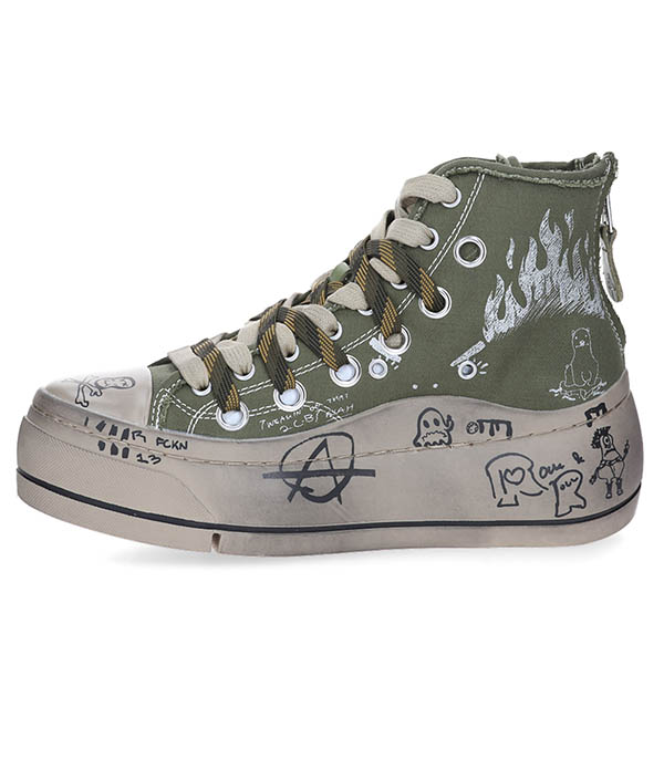 Baskets Double Grommet Kurt Graffiti Olive R13