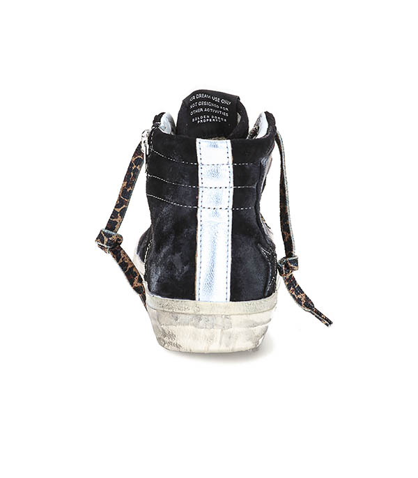 Baskets Slide Suede Noir Lacets Léopard Golden Goose