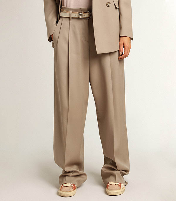 Pantalon Journey en gabardine de laine beige Golden Goose