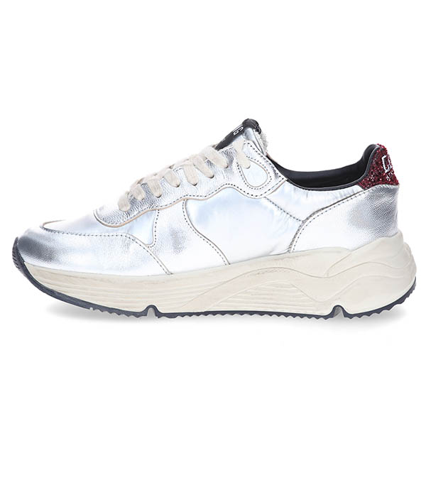 Baskets Running Sole Lycra Cuir Suédé Silver Bordeaux Golden Goose