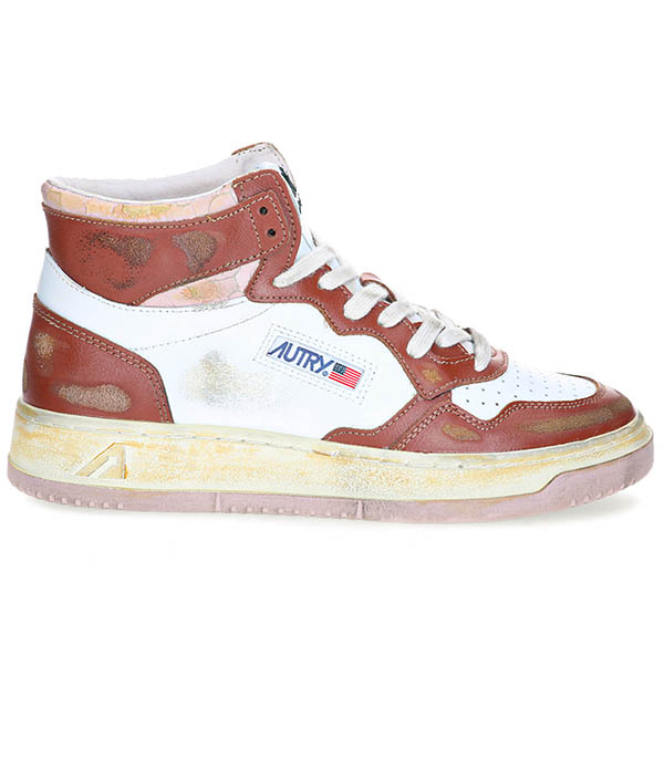 Baskets Sup Vintage Mid Cuir White/Brown/Pink Autry