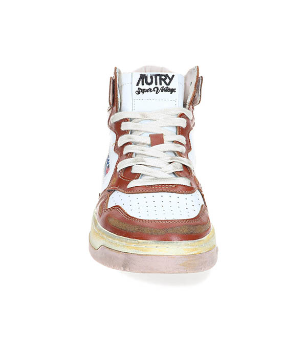 Baskets Sup Vintage Mid Cuir White/Brown/Pink Autry