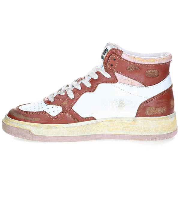 Baskets Sup Vintage Mid Cuir White/Brown/Pink Autry