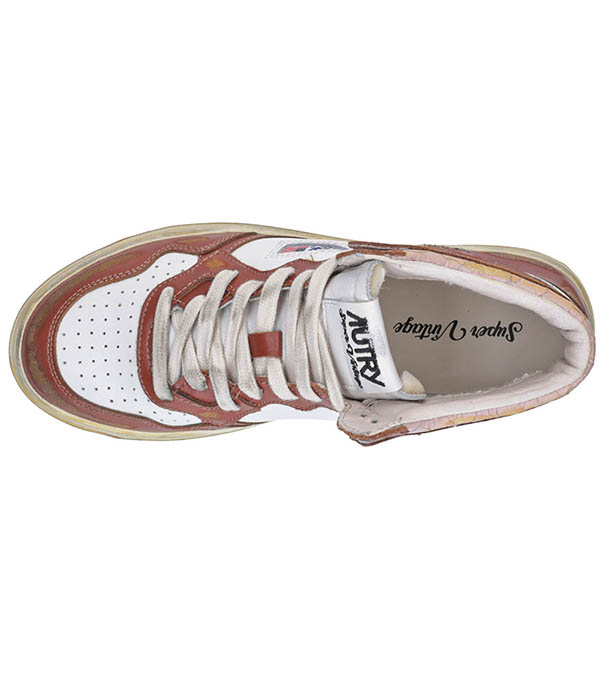 Baskets Sup Vintage Mid Cuir White/Brown/Pink Autry