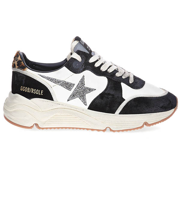 Sneakers Running Sole Leather Horsy Leopard and Swarovski Crystals Golden Goose