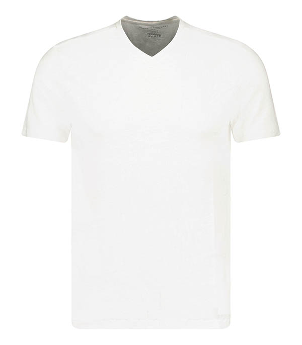 Tee-shirt Homme Col V Manches Courtes Lin Blanc Majestic Filatures