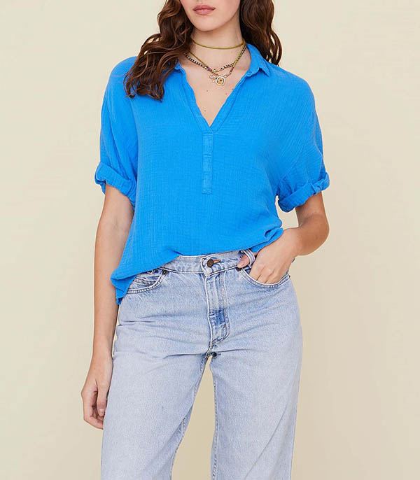 Blouse en gaze de coton Cruz Cobalt Xirena