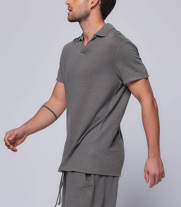 Polo homme manches courtes en lin militaire Majestic Filatures