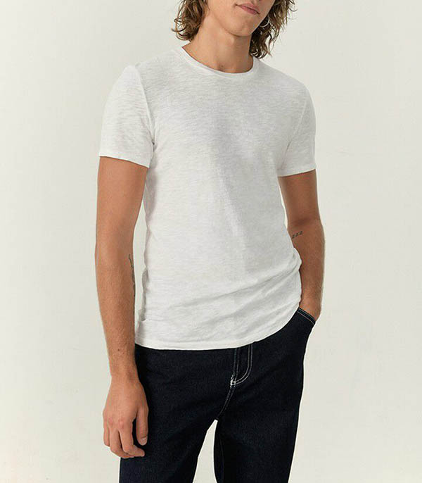 Bysapick Men's Short Sleeve Round Neck T-Shirt White American Vintage