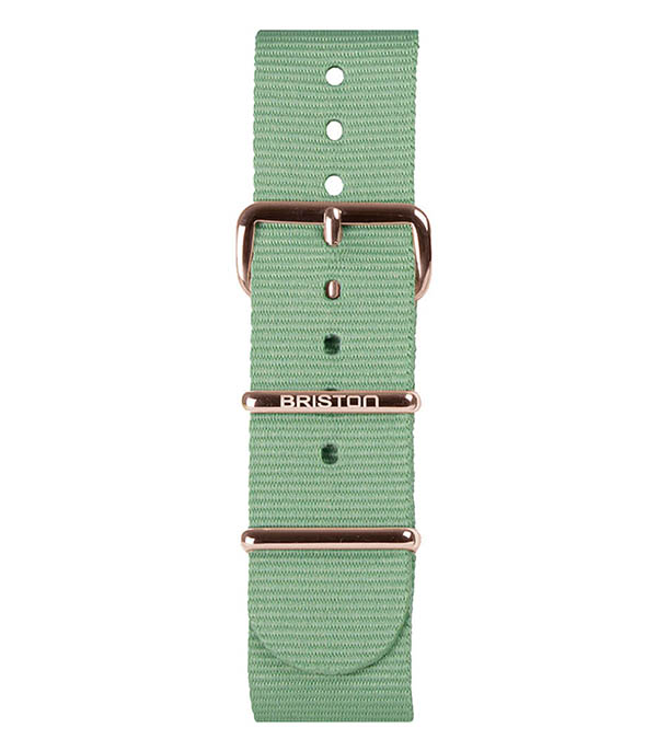 Bracelet de montre Type Nato Vert d’eau et Boucle Or Rose Briston