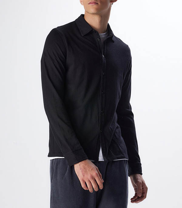 Men's Long Sleeve Cotton and Cashmere Shirt Black Majestic Filatures