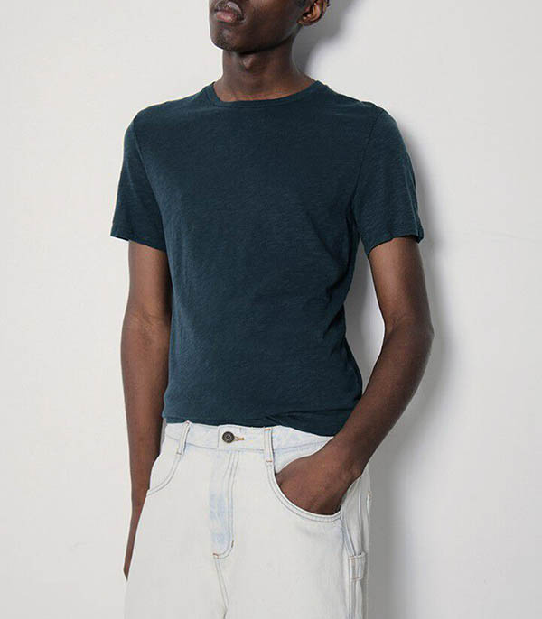 Men's short-sleeved round-neck tee-shirt Bysapick Pétrole American Vintage