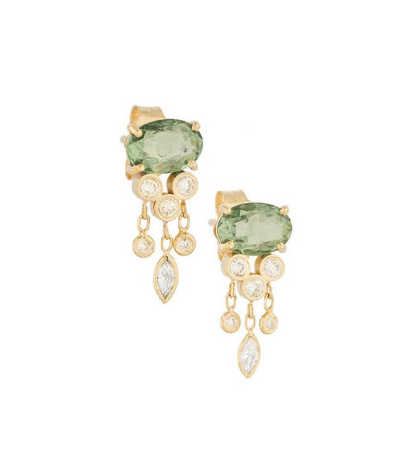 Boucles d'Oreilles Méduse Saphir Vert & Diamants Céline Daoust