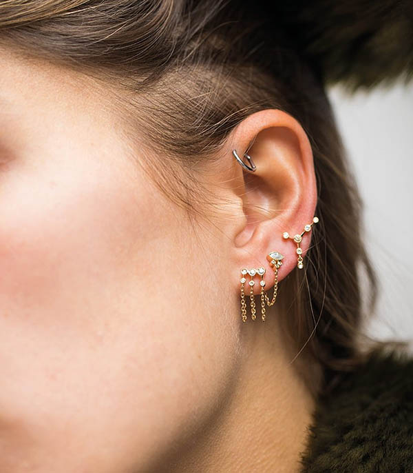 Earrings Triple Diamond Constellation Chain Céline Daoust