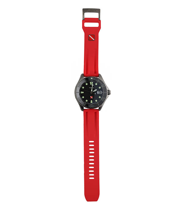 Tiburon Automatic Watch in Titanium Black Dial and Red Bracelet Timex