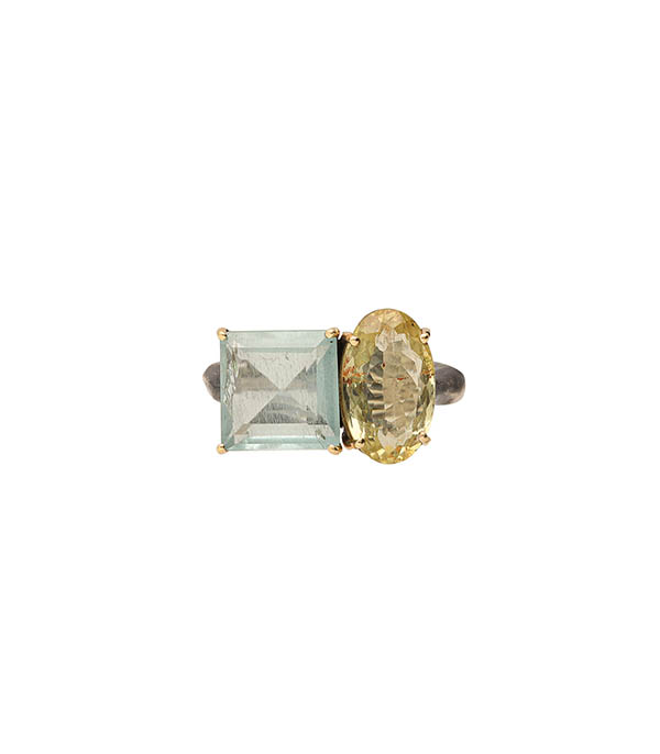 Patricia Arango Gold and Sterling Silver Aquamarine Ring - Size 54