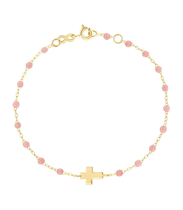 Cross bracelet yellow gold and resin beads Gigi Clozeau