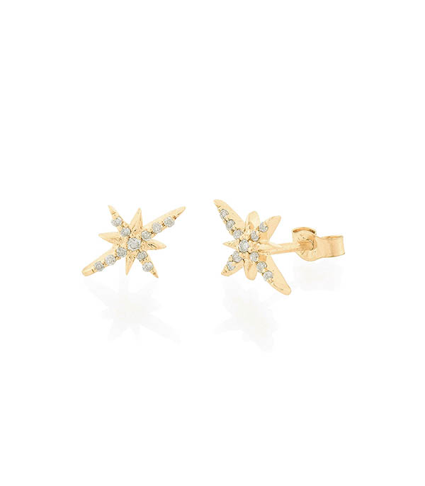 North Star & Diamonds Yellow Gold Earrings Céline Daoust