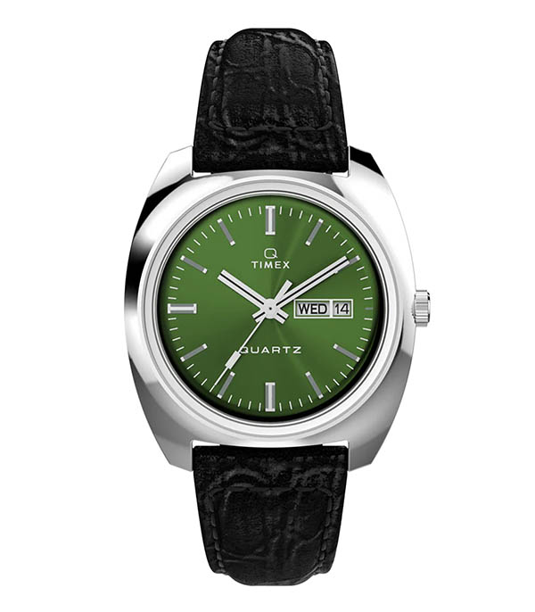 Q Dress 1978 37.5 mm black crocodile strap watch Timex