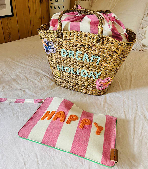 Gazania Pink Happy striped clutch bag Mira Mikati