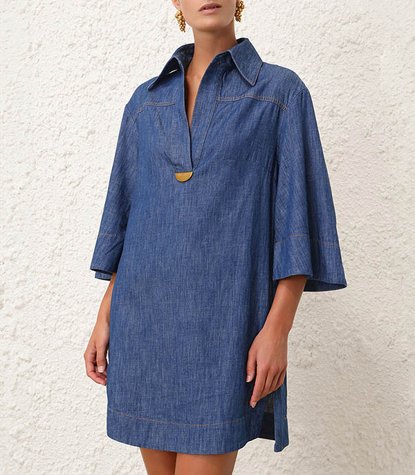 Dress Denim Railway Blue Zimmermann