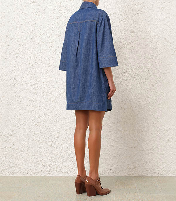 Dress Denim Railway Blue Zimmermann