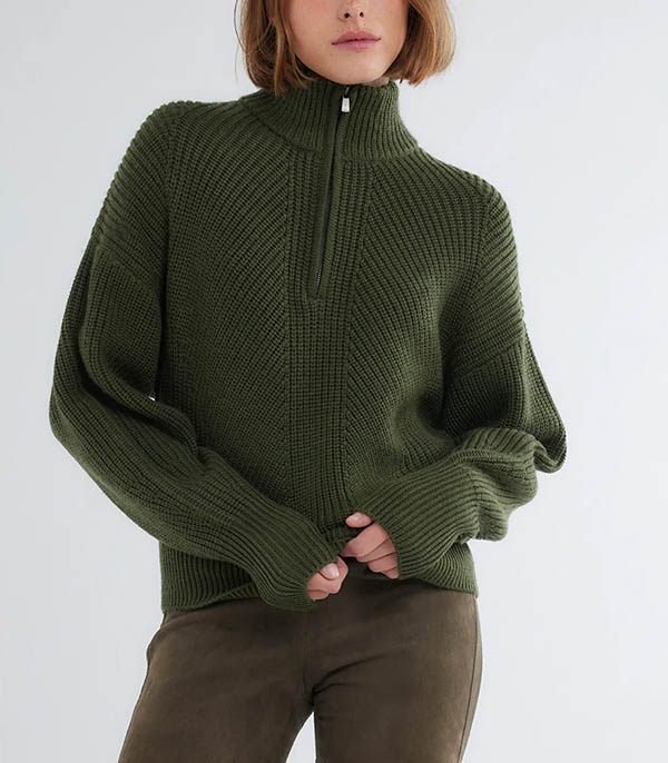 Khaki Camper Collar Sweater Majestic Filatures