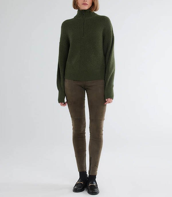 Khaki Camper Collar Sweater Majestic Filatures