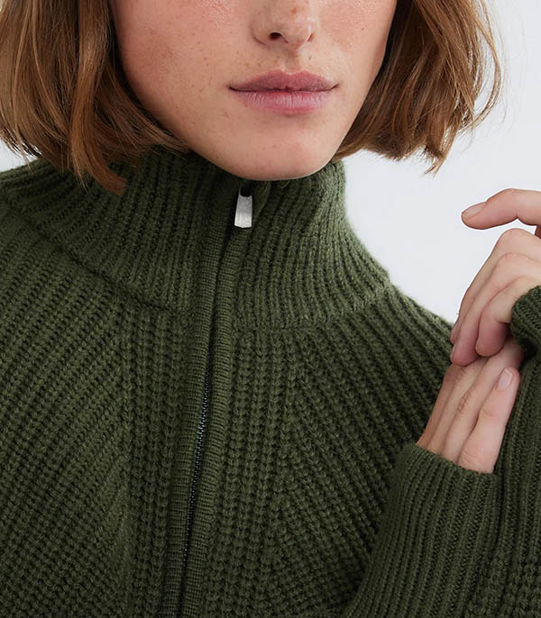 Khaki Camper Collar Sweater Majestic Filatures