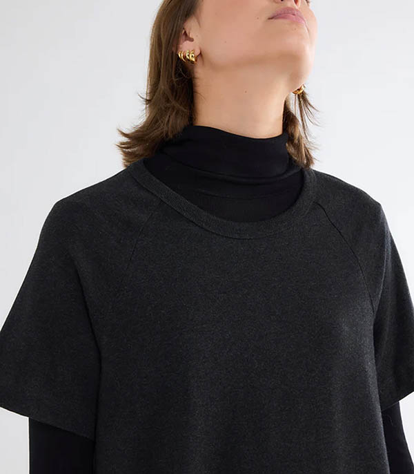 Dress Tee-shirt Round neck Black mottled Majestic Filatures