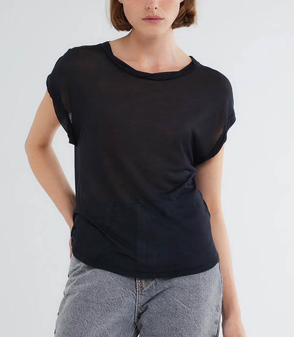 Round Neck Sleeveless Tee Black Majestic Filatures