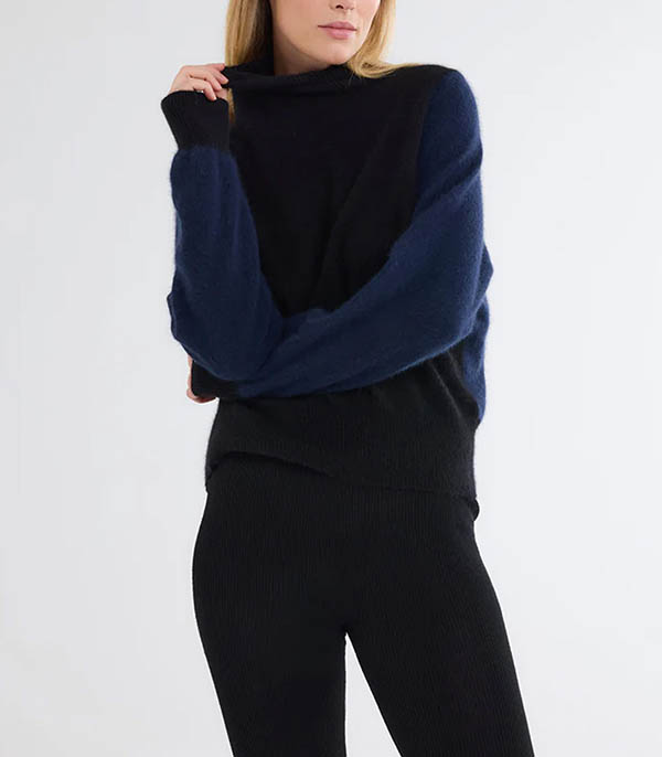 Black / Navy Two-tone Turtleneck Sweater Majestic Filatures