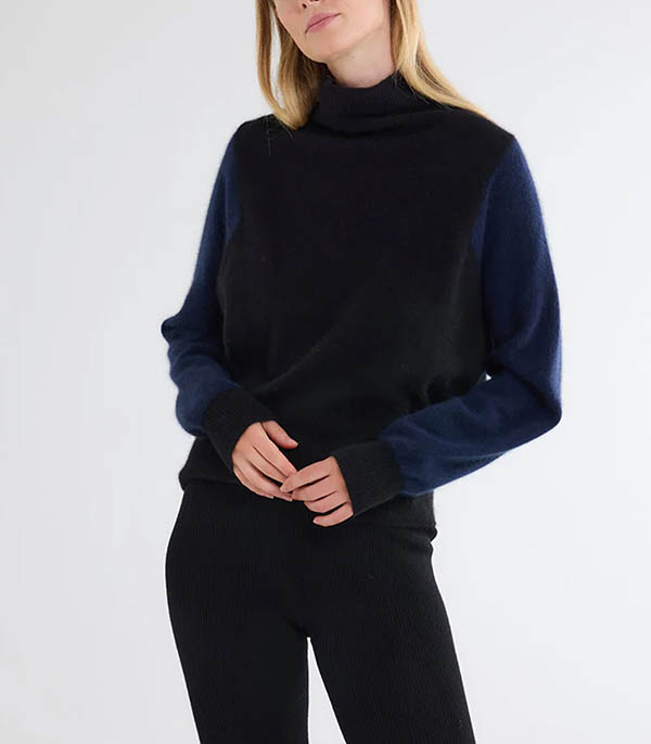 Black / Navy Two-tone Turtleneck Sweater Majestic Filatures