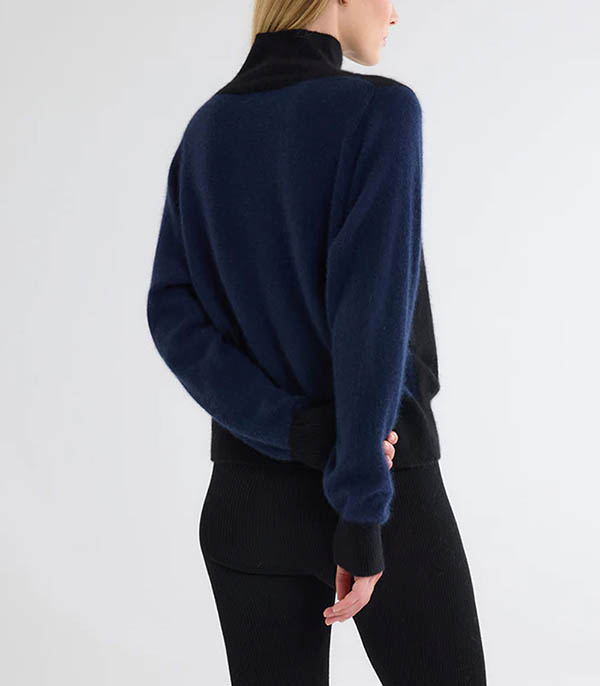 Black / Navy Two-tone Turtleneck Sweater Majestic Filatures