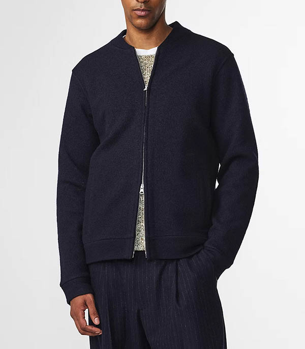 Men's Wool Bouillie Bomber Jacket Navy Blue NN07