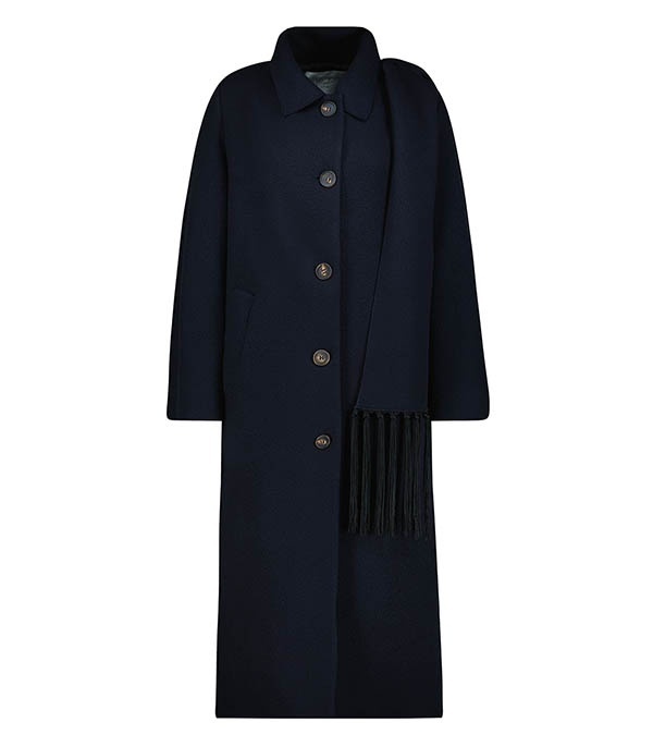 Long Wool Coat Cloth Removable Scarf Forte Forte