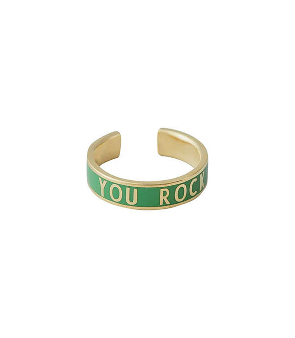 Adjustable Ring Candy Word You Rock Green Design Letters
